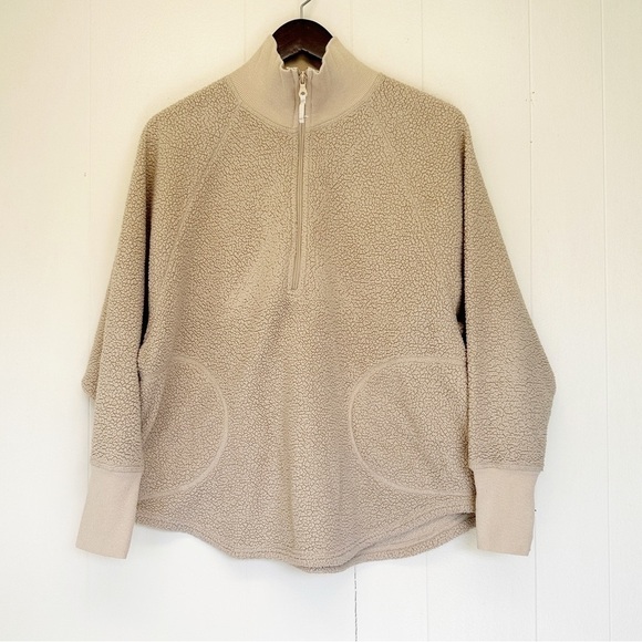 aerie Sweaters - AERIE Offline Cream Tan Sherpa Fleece Quarter Zip Pullover XS
